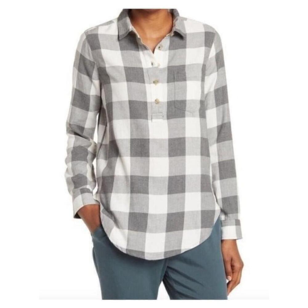 Marine Layer Women’s Large Carla Relaxed Popover Buffalo Check Long Sleeve